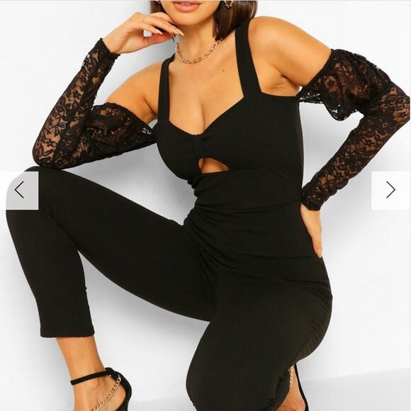 Boohoo Plus PUFF SLEEVE LACE JUMPSUIT Size 14 - Picture 4 of 6